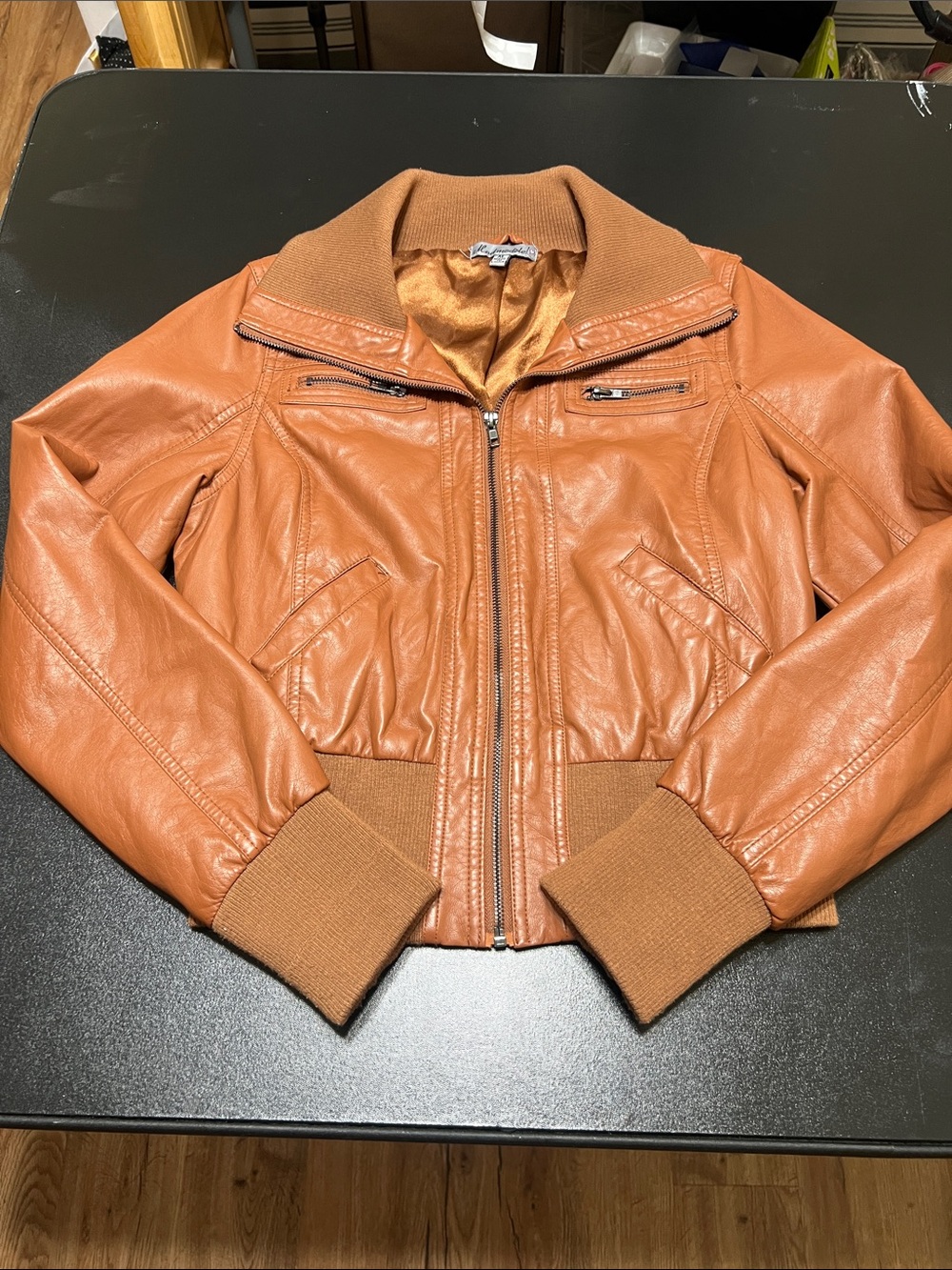 Cognac Leather Bomber Jacket